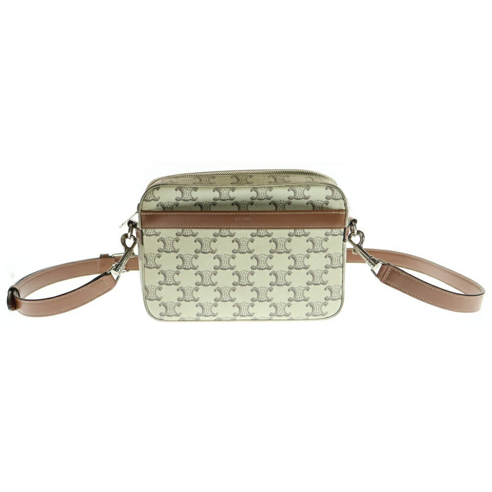 CELINE Messenger Bag Triomphe Shoulder White Brown